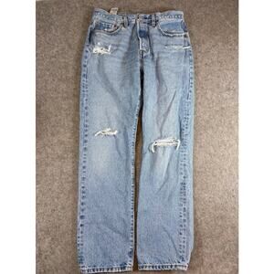 Levis 501 Jeans Mens 30x30 Stonewash Straight Button Fly Distressed Streetwear